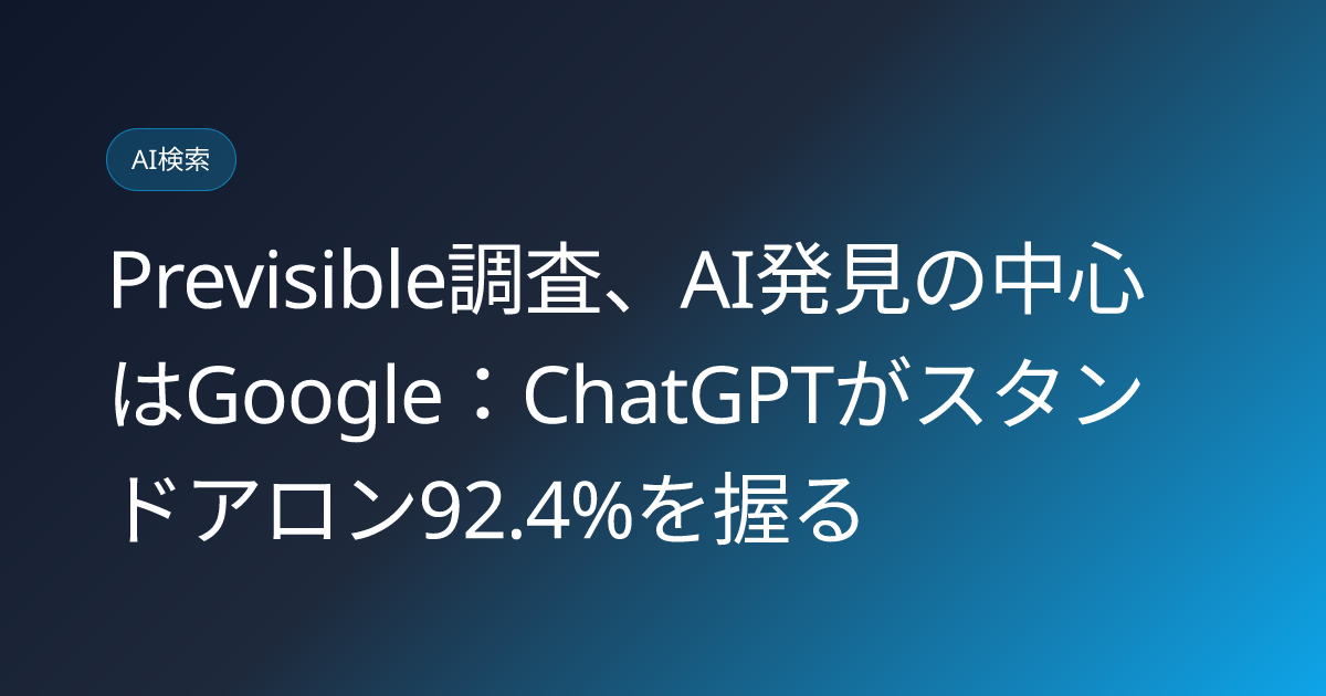 Previsible調査、AI発見の中心はGoogle：ChatGPTがスタンドアロン92.4%を握る (llmo-news-20260708-previsible-google-center-ai-discovery-2026)