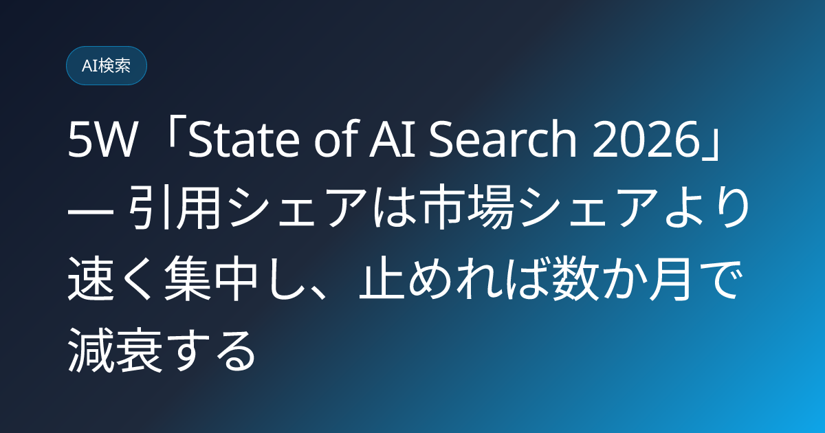 5W「State of AI Search 2026」— 引用シェアは市場シェアより速く集中し、止めれば数か月で減衰する (llmo-news-20260716-5w-state-of-ai-search-citation-concentration)