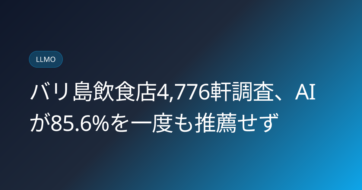 バリ島飲食店4,776軒調査、AIが85.6%を一度も推薦せず (llmo-news-20260824-ai-restaurant-recommendation-bali-visibility-study)