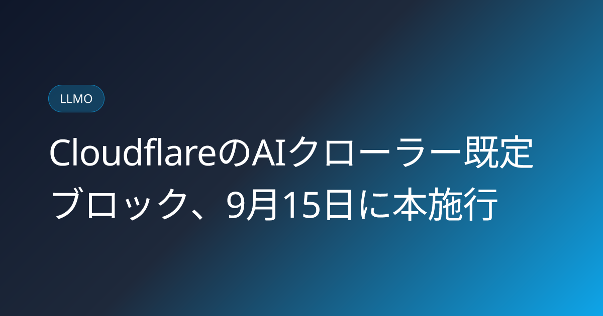 CloudflareのAIクローラー既定ブロック、9月15日に本施行 (llmo-news-20260922-cloudflare-ai-crawler-deadline-live-rollout-aftermath)